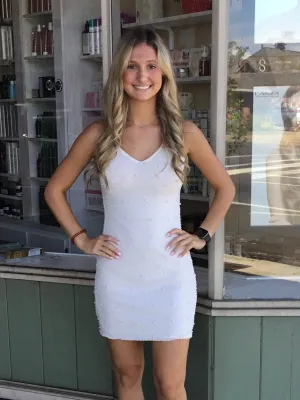 White Pearl Detail Backless Dress