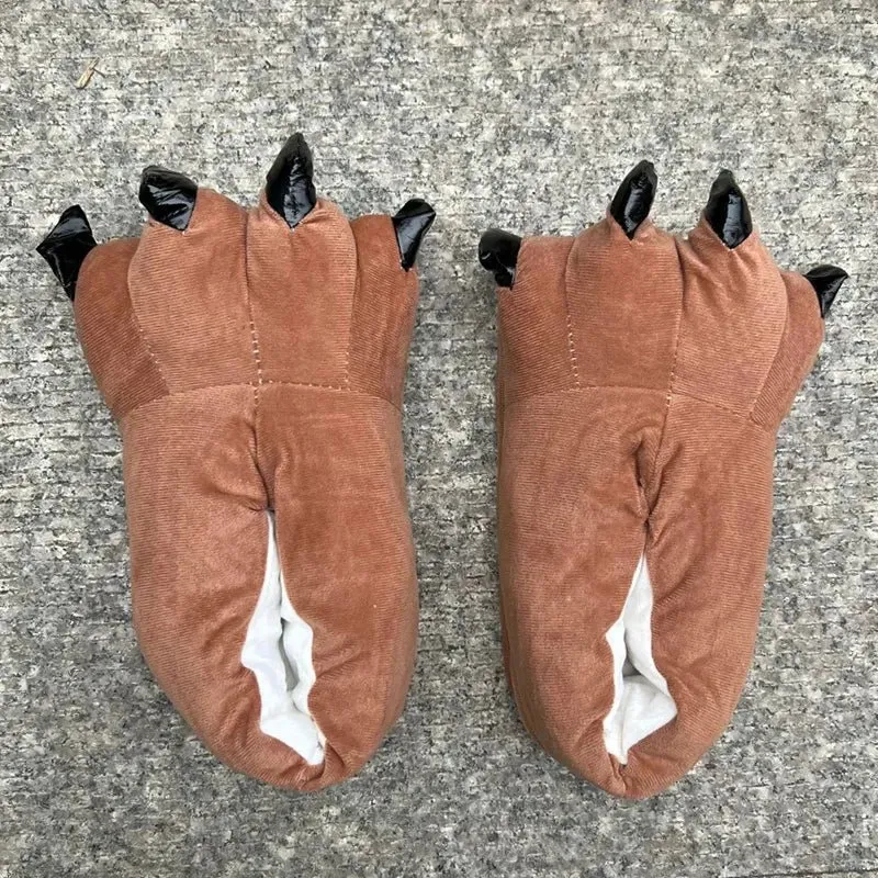 Winter Dinosaur Claw Plush Slippers