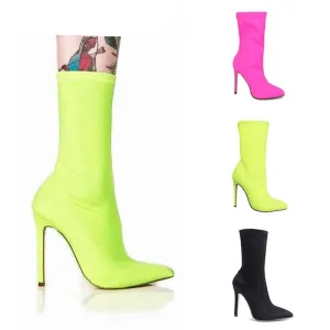 Women Shoes Pointed Toe Elastic Boots Candy Color Cloth Boots High Heel Socks Boots Thin High Heels Women Pumps Size 35-43