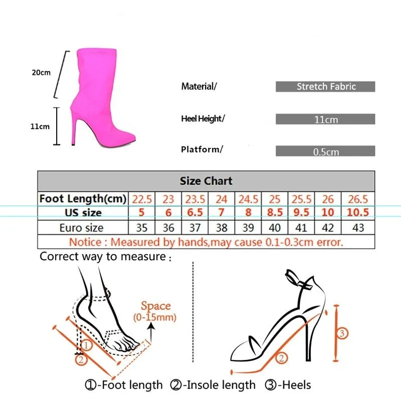 Women Shoes Pointed Toe Elastic Boots Candy Color Cloth Boots High Heel Socks Boots Thin High Heels Women Pumps Size 35-43