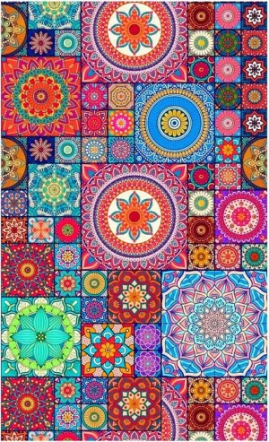 zeonely mart Rangoli Design Backdrop Cloth | Multicolour Backdrop for Decoration | Wedding Backdrop Decoration | Wedding Backdrop Curtain (8_5 FT) Multi Colour